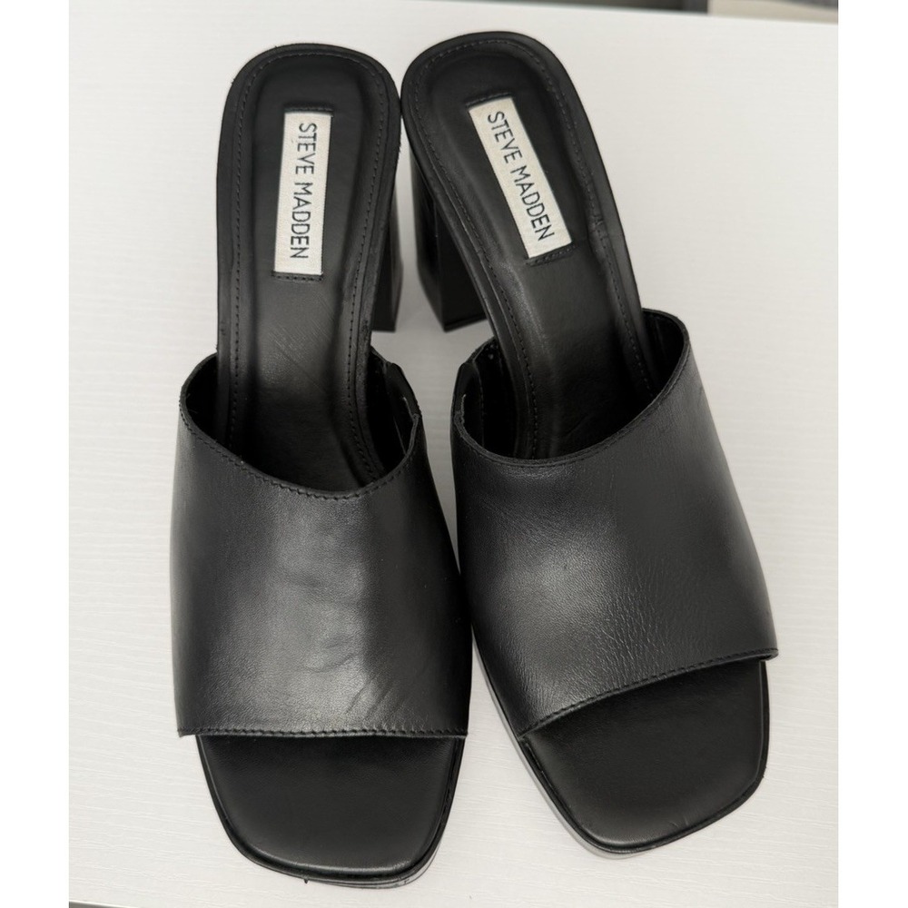 Steve Madden Sianna Black Platform Mule Heels Womens 8.5 Made In Brazil - Picture 4 of 11